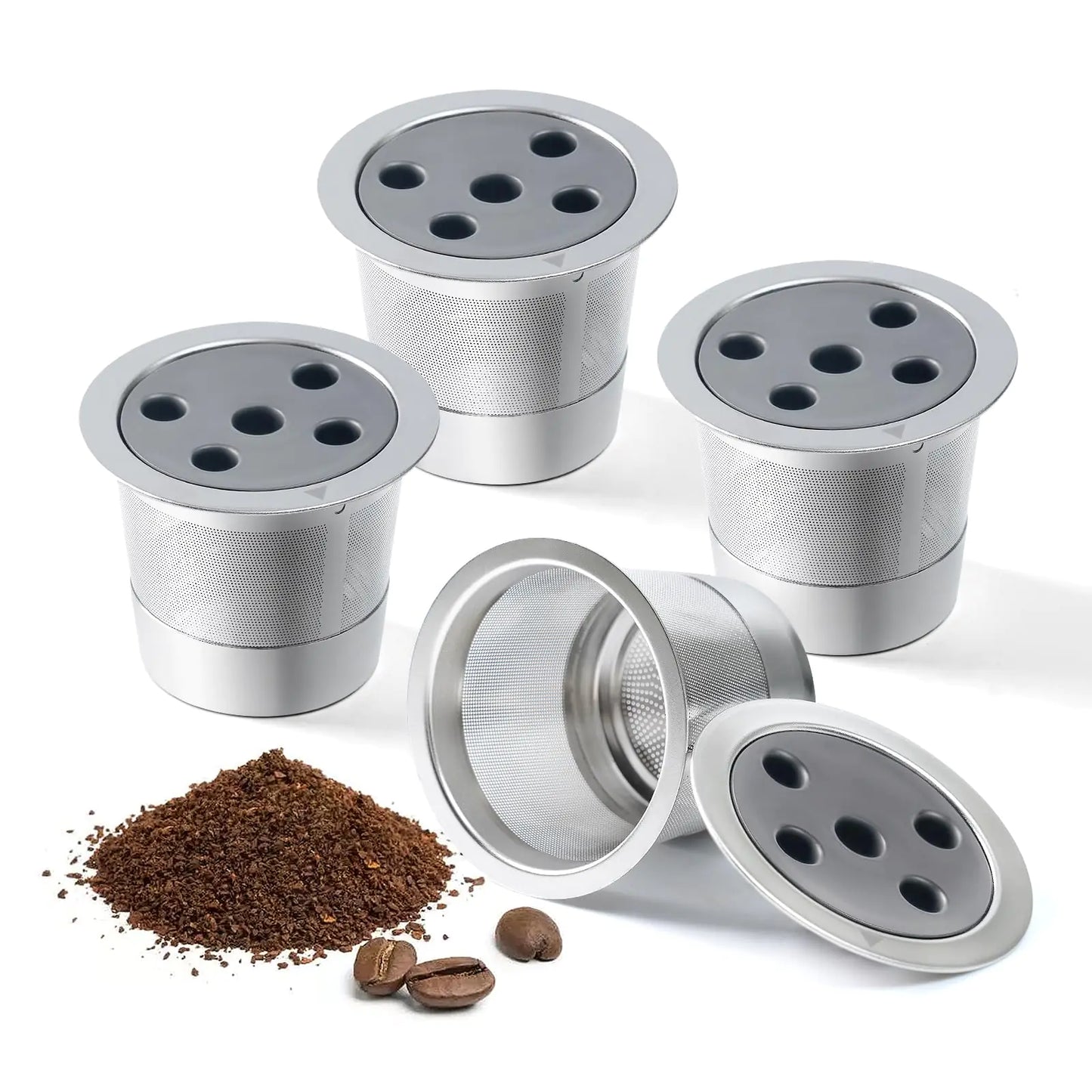 4 Pack Stainless Steel Reusable K Cups for K eurig Supreme & Supreme Plus Five Hole Universal K-eurig Reusable Refillable coffee pod filter