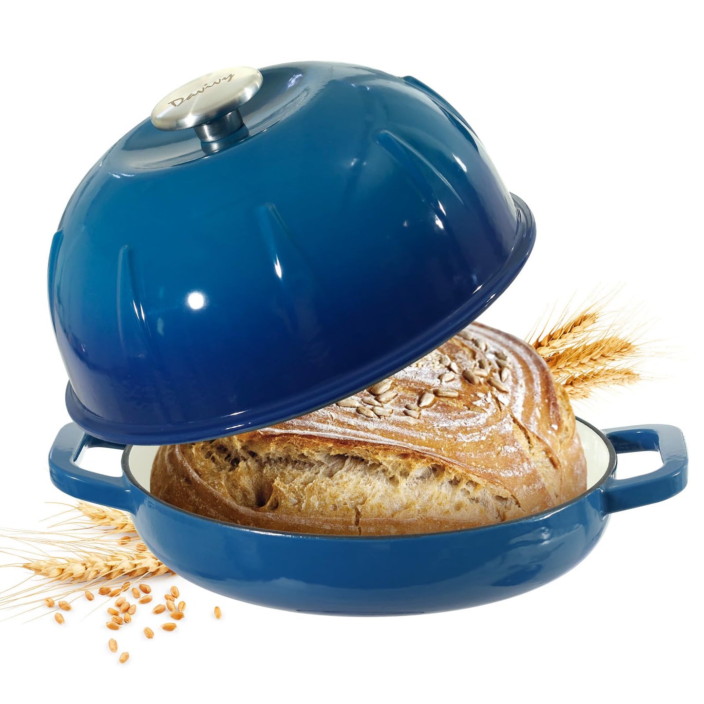 Davivy 10" Artisan Bread Oven - Enamel Cast Iron with Lid in Ocean Blue