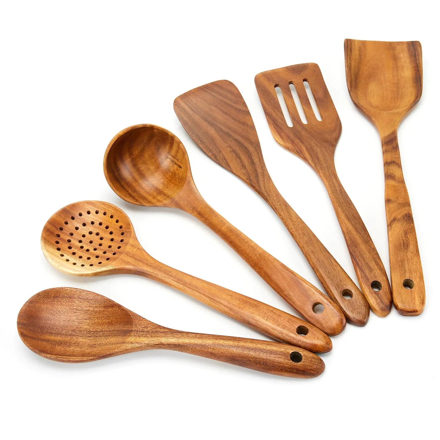 XMYYX 6 Piece Wooden Spoons for CookingSmooth Finish Teak Wooden Utensils for Cooking Comfort-Grip Wood Spoons for Cooking Non-Stick Wooden Cooking UtensilsTeak Wooden Spoon Sets (6 PCS Large)