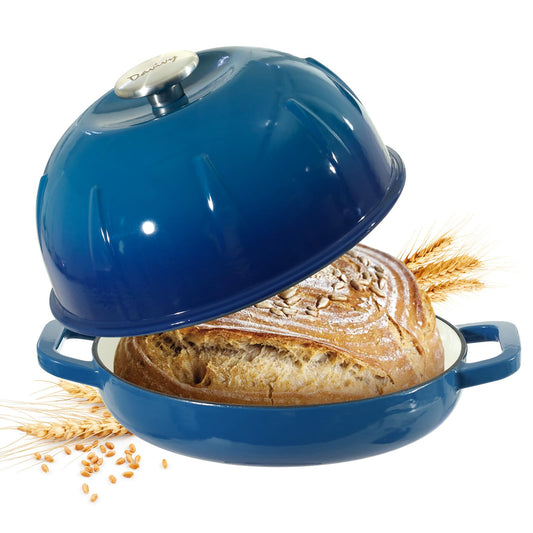 Davivy 10" Artisan Bread Oven - Enamel Cast Iron with Lid in Ocean Blue