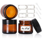 3 Pack 4 oz Amber Glass Jars with lids Cosmetic Jars with Inner Liners and Black Lids Lotion Jars Candle Making Jars for Lotions Scrubs and Cosmetic Lables and Spatulas Include