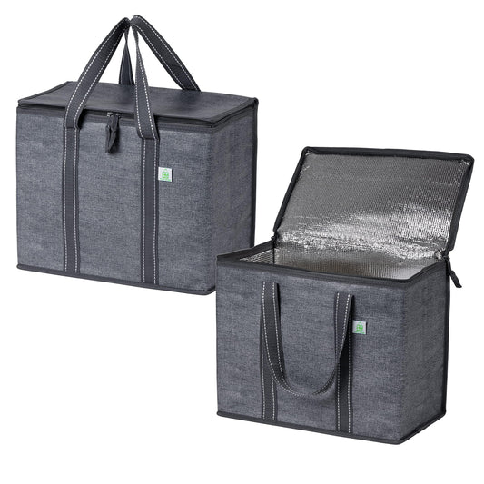 VENO Dual Insulated Cooler Bags - Foldable & Reusable, 2-Pack, Grey