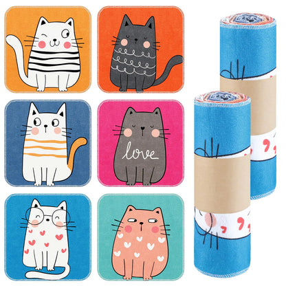 Norme 48 Reusable Paper Towels Washable Paperless Paper Towel Cotton Kitchen Towel Roll 10 x 10 Reusable Cloth Napkins Absorbent Durable Dish Cloths for Kitchen with Cardboard Roll(Cats)