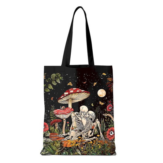 Gothic Skull Tote Bag Spooky Skeleton Mushroom Weekender Bag Romantic Skeleton Shopping Bag Goth Gifts for Women Wife Reusable Grocery Bags Birthday Gifts for Shopping Travelling Vacation Christmas