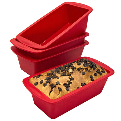 Anxbbo Silicone Mini Loaf Pan Nonstick Mini Bread Loaf Pans Silicone Mini Loaf Baking Pans Set of 4 for Baking Bread Toast Brownie Loaf Pan Cake Soaps (Red-4 Pcs 7.4 x 3.5 x 2 inch)