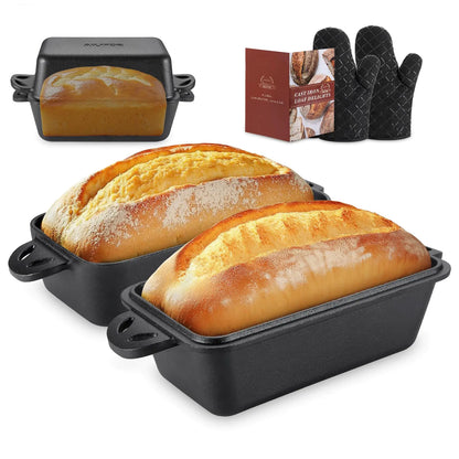 AILITOR Cast Iron Loaf Pan with Lid 9x5 Inch - Bread Baking Pans for Homemade Bread Set of 2