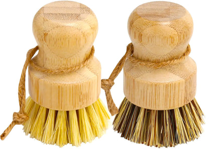Aisuly Bamboo Dish Brush Set 2 Pcs Palm Wooden Dish Scrubber Brush Dish Brushes Durable Wood Dishes Scrub Brush Natural Round Vegetable Cleaning Pots Pans Sink Washing Kitchen Brush