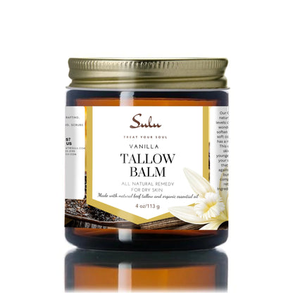 SULU ORGANICS Natural Whipped Tallow Balm for Face and Body Natural Moisturizer made with Grassfed Beef Tallow- 4 oz/113 g (Vanilla)