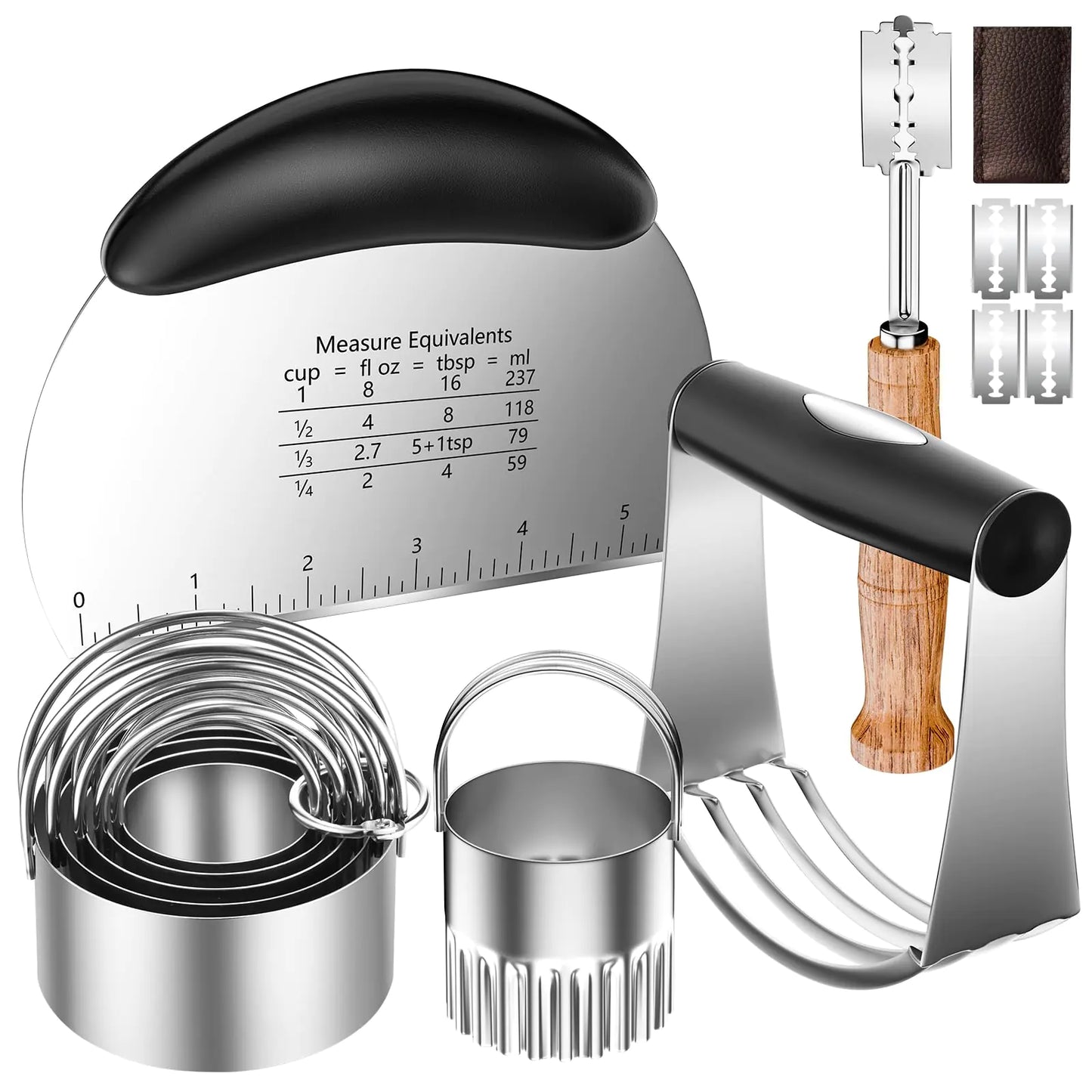 Pastry Cutter Biscuit Cutter Dough Scraper Bread Lame Stainless Steel Pastry Blender Set Dough Cutter Biscuit Cutter Sourdough Bread Scoring Tool Dough Blender Tools & Pastry Utensils (5 Pcs/Set)