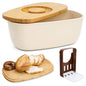 Triiter Bread Box With Bamboo Wood Cutting Board Lid & Bread Slicer Holder Oval Cream Color Bread Container For Kitchen Countertop 13.8 x 7.9 x 5.7in Bread Storage Container