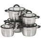 Daniks Orlando 10-Piece Stainless Steel Induction Cookware Set – Dishwasher Safe Saucepan Pots with Heatproof Handles Glass Lids Measuring Scale Silver