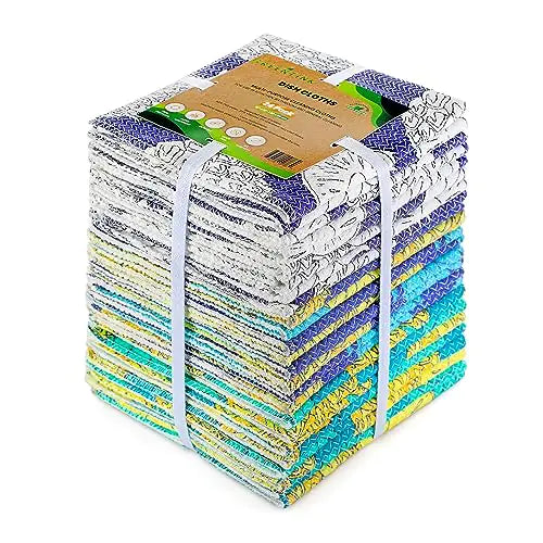 GREENTINK Eco-Friendly Reusable Dish Cloth Set – 24-Pk Multipurpose Kitchen Cleaning Cloth Made from Recycled Materials – Absorbent Dish Towels & Non-Scratch Cleaning Rags 12x12 in.