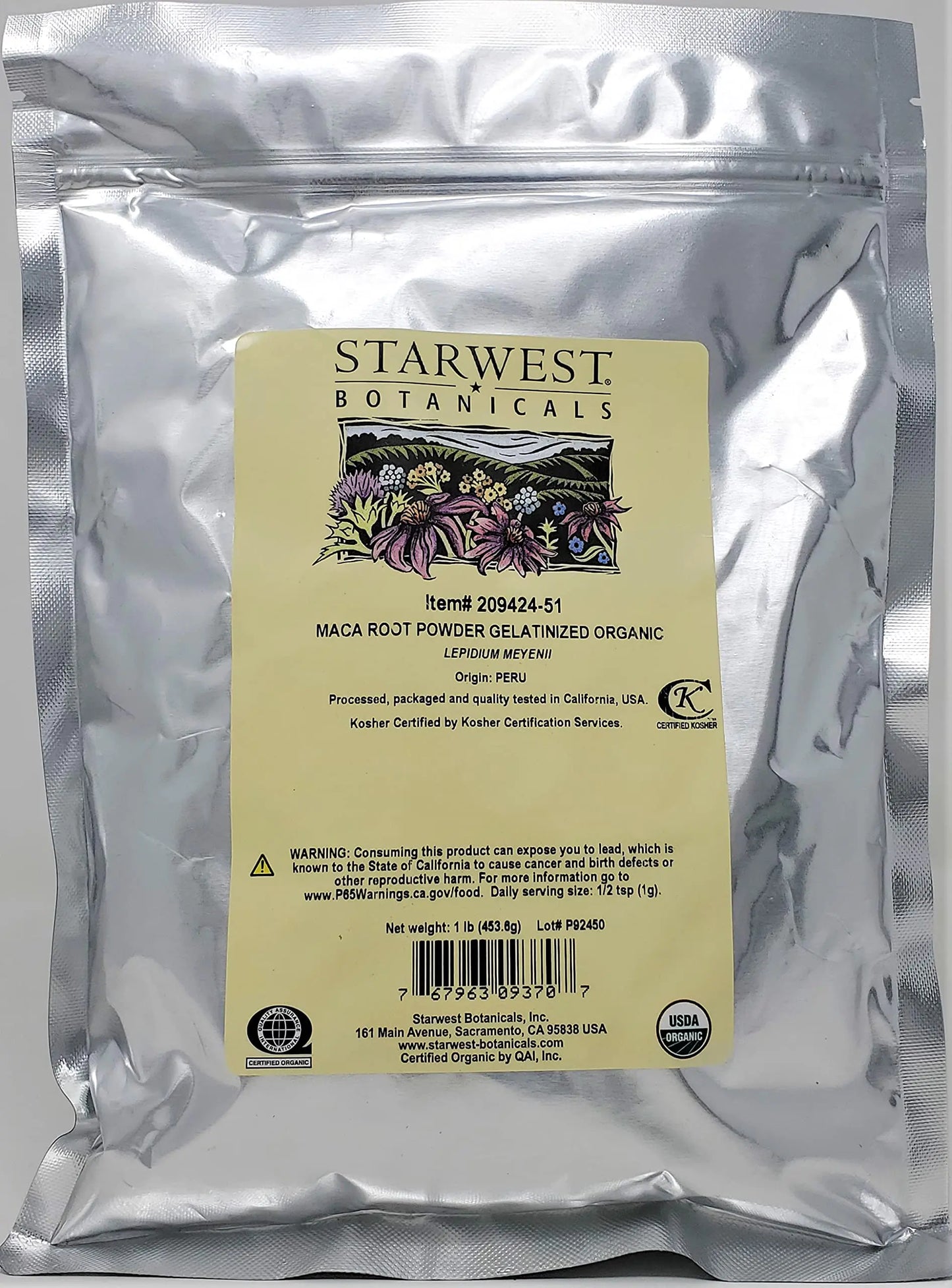 Starwest Botanicals Organic Maca Root Powder (Gelatinized) 1 Pound