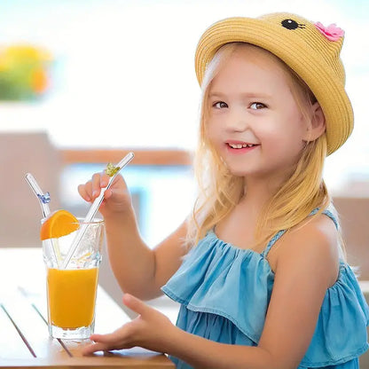 Colorful Butterfly Reusable Glass Straw with Brushes